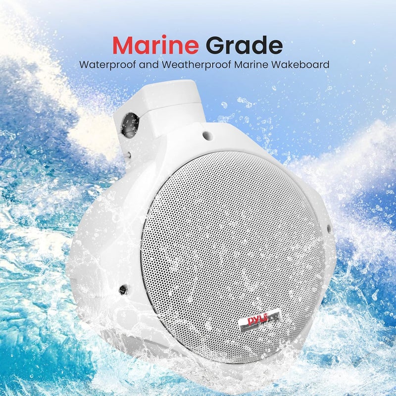 Pyle Waterproof Marine Wakeboard Tower Speakers - 6.5in Dual Subwoofer Speaker Set and 1” Tweeter with 200 Watt Power - 2-way Boat Audio Stereo System with Mounting Bracket - 1 Pair - PLMRW65 (White) - Image 4